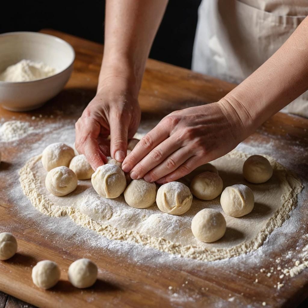 Hands rolling the dough into small balls.