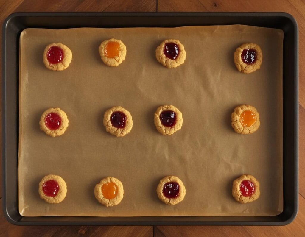 Thumbprint Cookies baking in the oven.