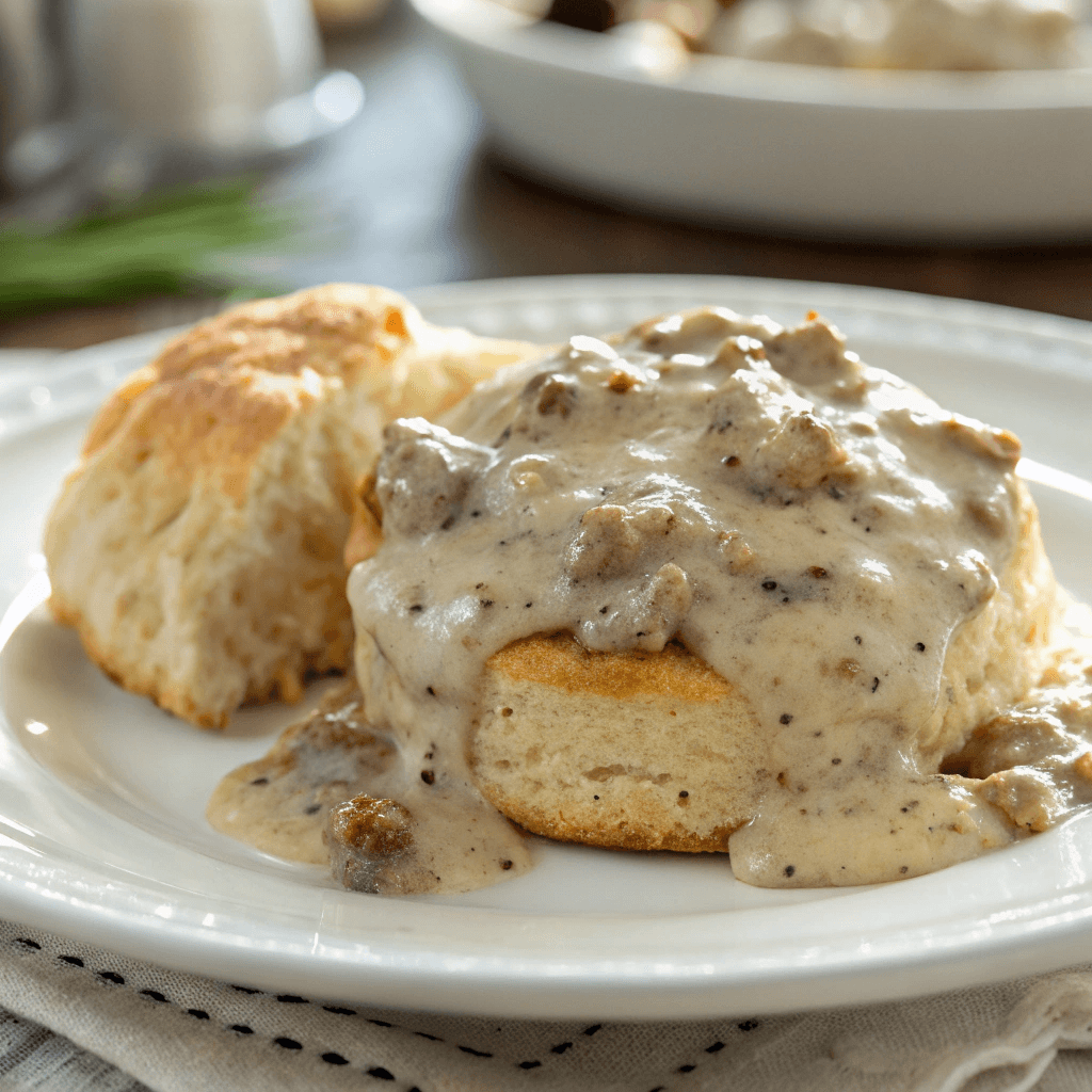 Sausage Gravy and Biscuits presentation